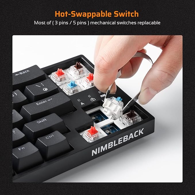 LTC NB681 Nimbleback Wired 65% Mechanical Keyboard, RGB Backlit Ultra-Compact 68 Keys Gaming Keyboard with Hot-Swappable Switch and Stand-Alone Arrow/Control Keys (Hot Swappable Red Switch, Black)