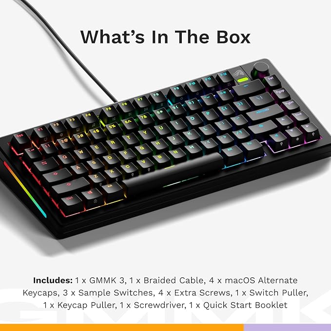 Glorious Gaming - GMMK 3 Custom Mechanical Gaming Keyboard with Knob, 75% Tenkeyless Keyboard, Modular Gasket System, Doubleshot PBT Keycaps, Aluminum Switch Plate, Hotswappable Switches, ANSI (Black)