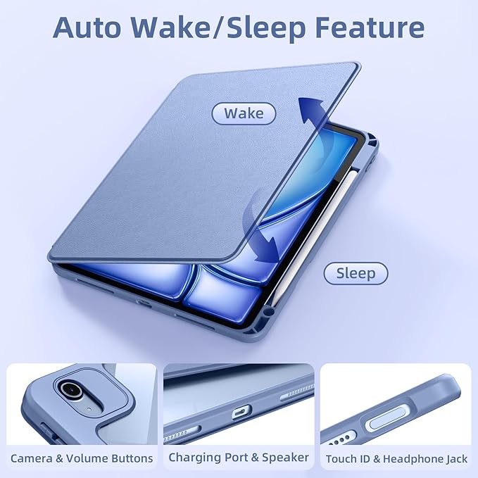 Wenlaty for iPad Air 11 inch Case (M4/M3/M2) & Air 5th/4th Generation Case 10.9 inch,for iPad Pro 11" 4/3/2/1 Gen,360° Rotating Cover, Detachable Magnetic Back,Pencil Holder, Auto Sleep/Wake,Bluemist