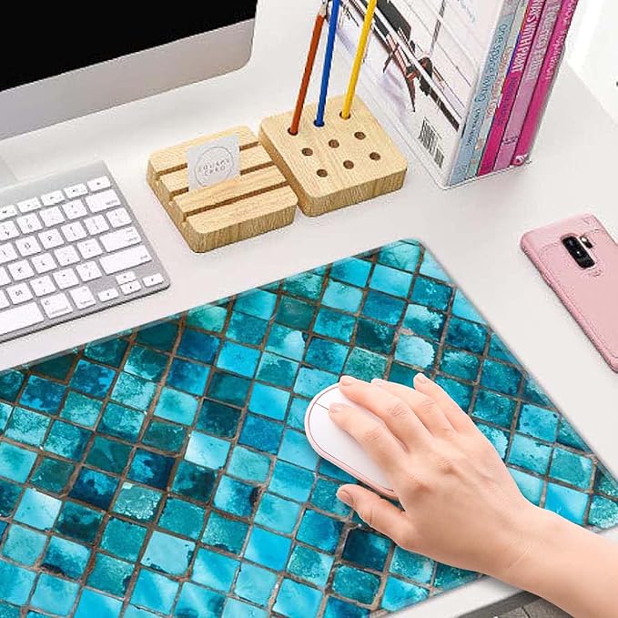 Desk Mat Large Mouse Pad, Turquoise Blue Aesthetic XL Mouse Pad Extended Full Desk Gaming Mousepad XL Long Keyboard Mouse Mat Desk Pad 31.5''X11.8'' Desk Accessories for Women Men
