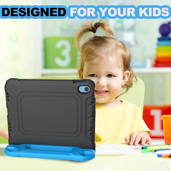 YIHE Kids Case for iPad (A16) 11th Generation 11 Inch 2025 & iPad 10th Generation 10.9 inch 2022, with Built-in Screen Protector and Handle Stand, Full Body Shockproof Protective Cover, BlackBlue