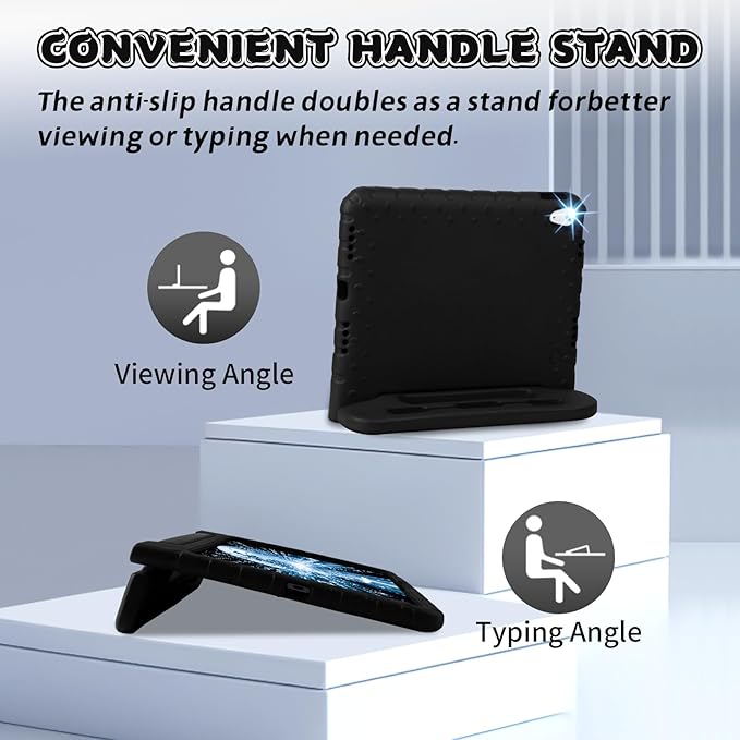 Case for iPad 11th A16/10th Generation with Pencil Holder & Handle Stand, Super Protection Kids Proof Cute EVA Cover for 11"/10.9" iPad 2025 & 2022 - Black