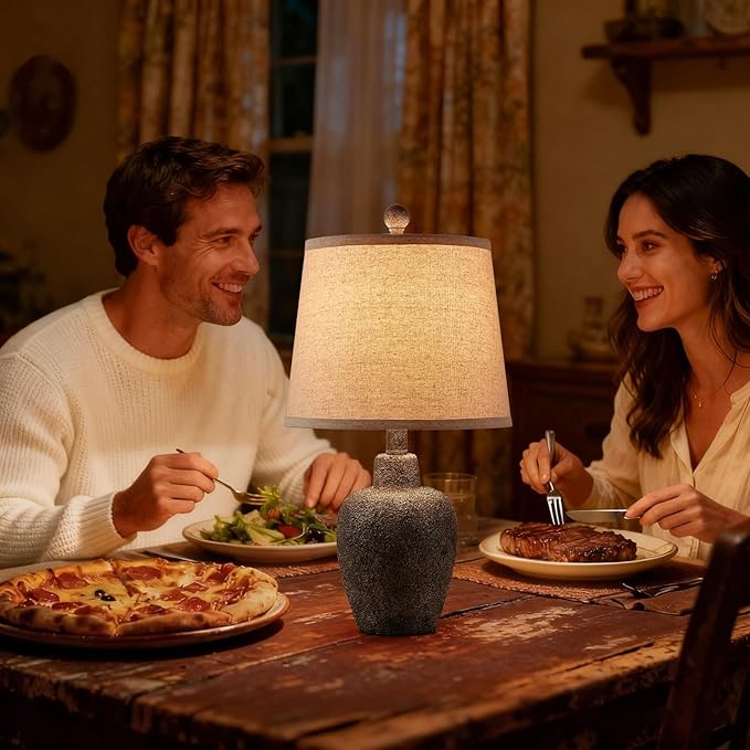 21" Table Lamps for Bedroom Set of 2 Small Farmhouse Bedside Lamps for Living Room Rustic Cottage Jar-Shaped Lamp for Nightstand Retro Brown Finish,Bulbs Not Included ﻿
