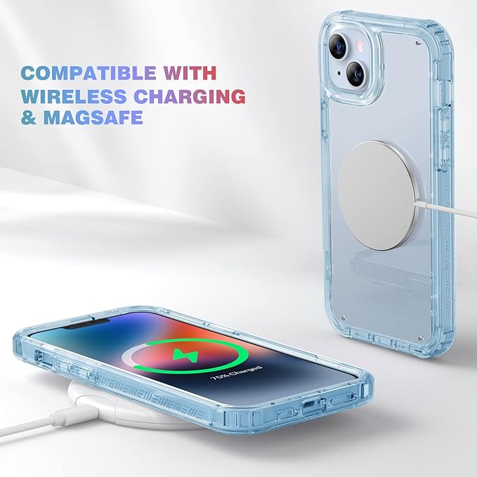 Diaclara Designed for iPhone 14 Plus Case, Full Body Rugged Case with Built-in Touch Sensitive Anti-Scratch Screen Protector, with Camera Lens Protector for iPhone 14 Plus 6.7" (Clear Blue)