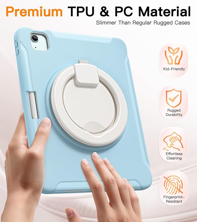 BATYUE Shockproof Case for iPad Air 11" M2/M3/M4, Air 4/5 10.9", iPad Pro 11" 1st-4th Gen 2018-2022 | 360° Multi-Angle Stand (Portrait & Landscape) & Grip, Built-in Pencil Holder, Frozen Blue