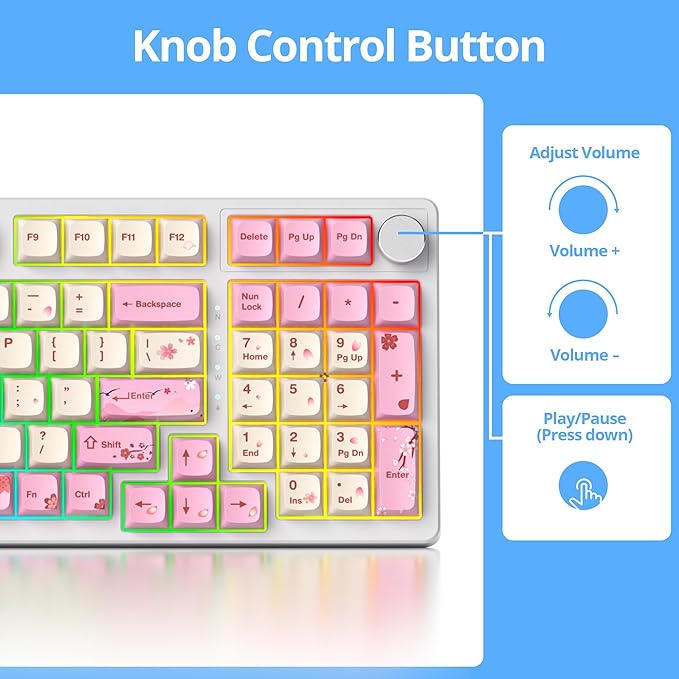 Fogruaden Pink Creamy Mechanical Keyboard with Number Pad, Hot Swappable RGB Gaming Keyboard, 98 Key Full Layout, Custom Gasket Mount, Red Switch, NKRO for Win/Mac