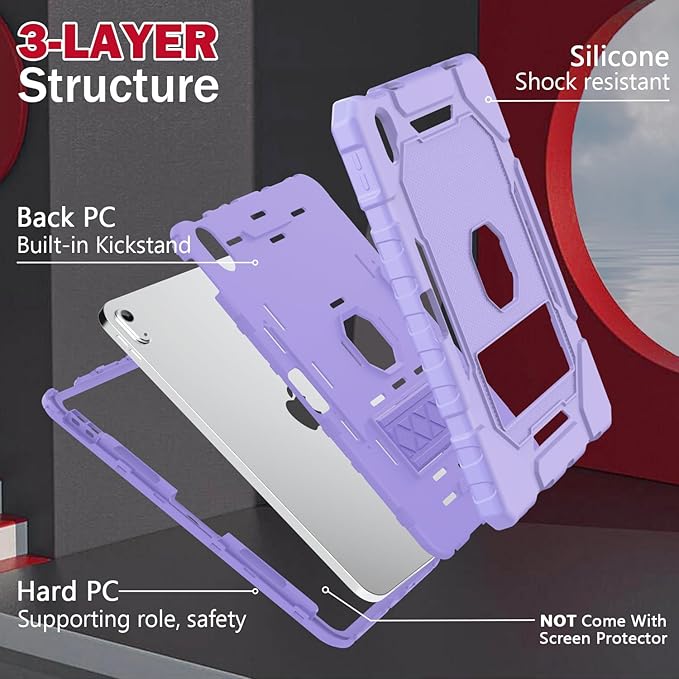ZoneFoker Case for iPad (A16) 11th/10th Generation 11/10.9 inch 2025/2022, Heavy Duty Military Grade Shockproof Rugged Cover with Pencil Holder/Stand for i Pad 11th / 10 th Gen (Light Purple)