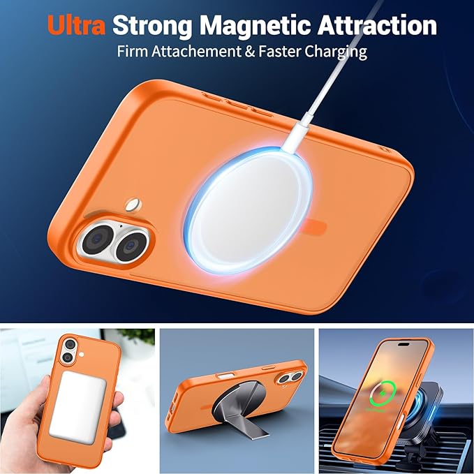 SUPFINE Magnetic for iPhone 16 Plus Case (Compatible with MagSafe) (Military Grade Drop Protection) Translucent Matte Shockproof Phone Cover,Starry Orange