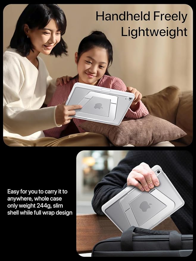 Case for iPad Air 11 inch M4/M3/M2(2026/2025/2024), iPad Air 4/5th Generation, Dual Multi-Angle Adjustable Kickstand Full Protective Case with Built-in Pencil Holder (White, iPad Air 11 inch)