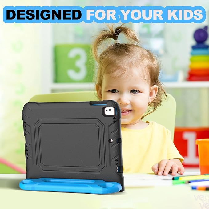 YIHE Kids Case for iPad 9.7 Inch with Screen Protector, Shockproof Handle Convertible Stand Case for iPad 9.7 6th/5th Generation 2018/2017, iPad Air 2/1& iPad Pro 9.7, Black Blue