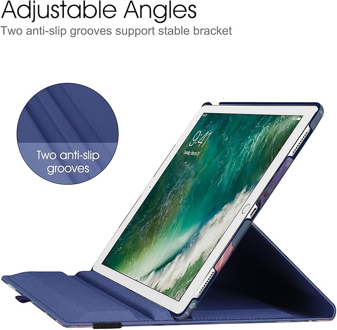 Fintie Rotating Case - 2017/2015 iPad Pro 12.9 inch (Old Model) 1st & 2nd Gen Case, 360 Degree Swiveling Stand Protective Back Cover, Supports Auto Wake/Sleep, Blooming Hibiscus