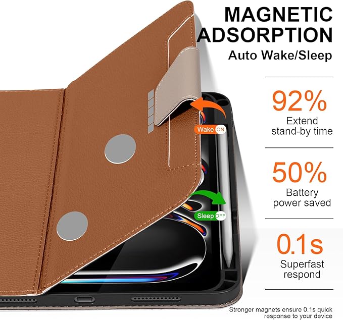 for iPad Pro 11" Case 4th/3rd/2nd/1st Generation (2022-2018), Microfiber Leather Folio Cover with Auto Sleep/Wake, Apple Pencil Holder, Multiple Viewing Angles, Secure Buckle Closure (Brown)