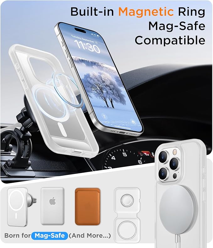 Magnetic Compatible with iPhone 15 Pro Max Case, [Built-in Invisible Kickstand][Compatible with MagSafe][Military Grade Shockproof] Slim Translucent Matte Phone Case for iPhone 15 Pro Max 6.7"