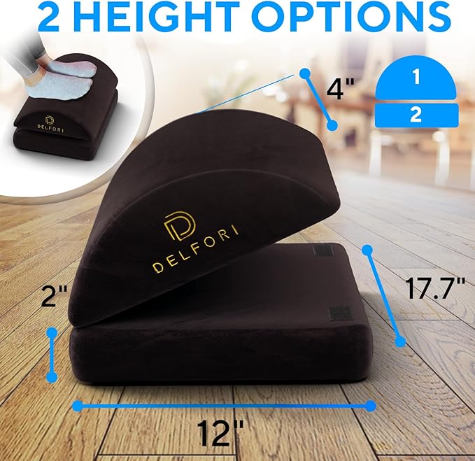 Premium Under Desk Footrest - Ergonomic Foot Rest for Work, Home & Office Use - Adjustable Height Memory Foam Foot Stool for Gaming Chair - Comfortable & Perfect for Back Pain Relief and Leg Support