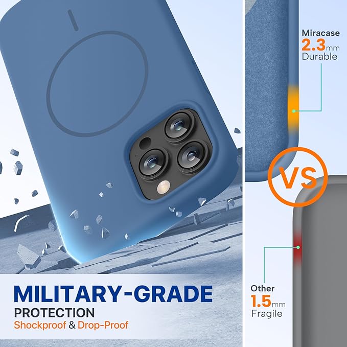 Miracase Magnetic for iPhone 13 Pro Max Case, [Soft Anti-Scratch Microfiber Lining], Magnetic for MagSafe, Liquid Silicone Shockproof Drop Protection Phone Case for 13 Pro Max, Glass Blue