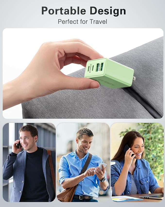 KOUEMGI 2-Pack 40W 4-Port USB C Fast Charging Block (Green), Dual PD+QC Charger Cube for iPhone 15/15 Plus/15 Pro/15 Pro Max, iPad, Samsung, LG, Google Pixel