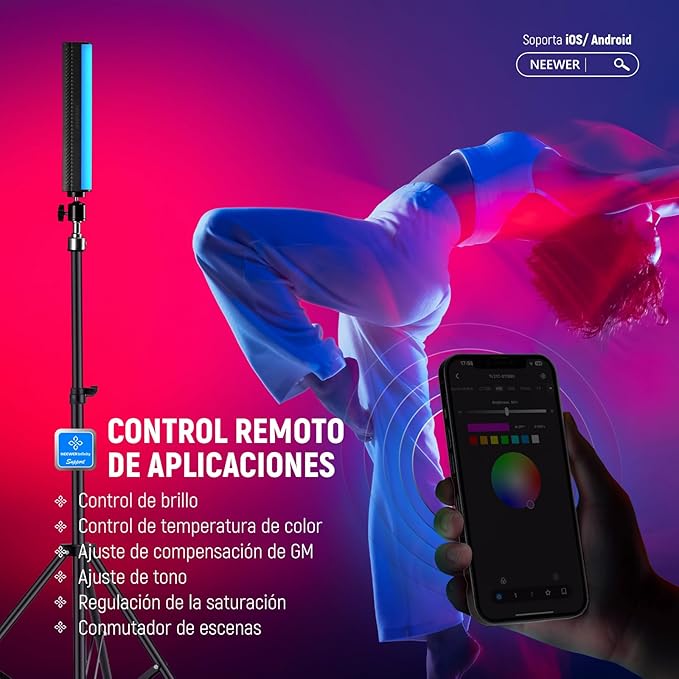 NEEWER RGB Light Wand with APP Control, Magnetic Handheld Photography Video Light Stick,2500K~8500K Dimmable CRI95+ Full Color LED Tube Bar with 2550mAh Battery, 17 Light Scenes for Vlog, TL21C