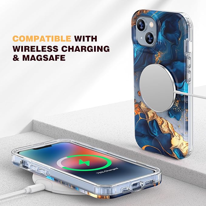 Diaclara Designed for iPhone 14 Case, Full Body Rugged Case with Built-in Touch Sensitive Anti-Scratch Screen Protector, with Camera Lens Protector for iPhone 14 6.1" (Water Blue)