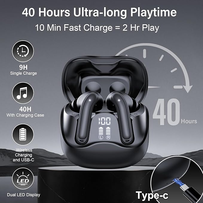 Hybrid Active Noise Canceling Wireless Earbuds, 6 Mics ENC Clear Call Ear Buds, Hi-Res Audio Deep Bass Bluetooth 5.4 Headphones, 48H Playtime, IP7, 8 EQ Modes, Wireless Charging, Multipoint Connection