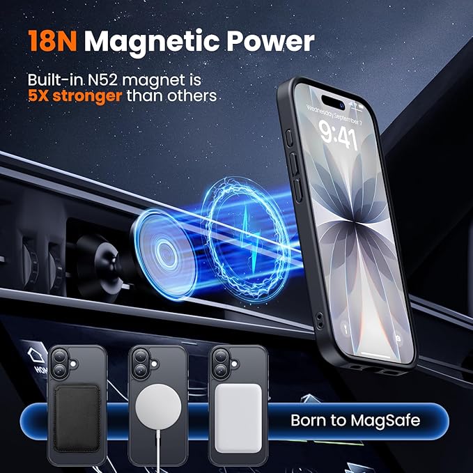 toushion 3 in 1 for iPhone 17 Case Matte Black,Fits MagSafe, Screen Protector*1 Camera Lens Protector*1,Matte Skin Feeling Back, Cover Military-Grade Protection