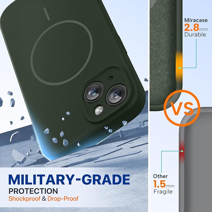 Miracase Magnetic for iPhone 15 Plus Case, [Soft Anti-Scratch Microfiber Lining], Magnetic for MagSafe, Liquid Silicone Shockproof Drop Protection Phone Case for 15 Plus, Dark Green