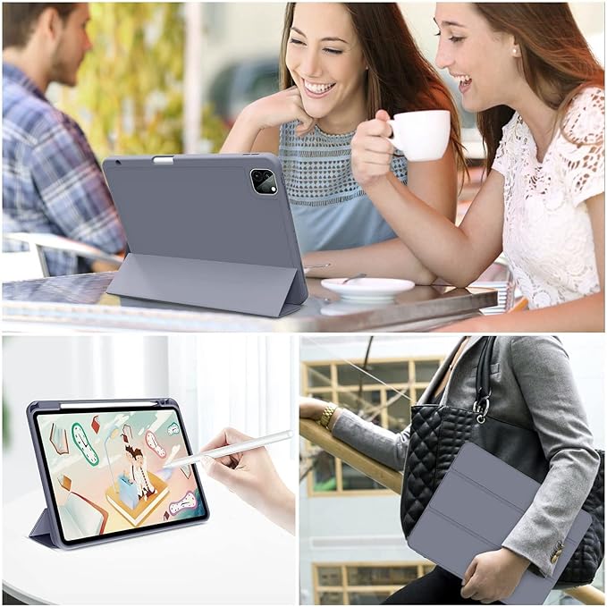 kenke Case for iPad Pro 11 Inch 4th/3rd/2nd Generation (2022/2021/2020) with Pencil Holder, Slim Trifold Smart Cover with Soft TPU Back, Support 2nd Gen Pencil Charging, Auto Sleep/Wake, Purple