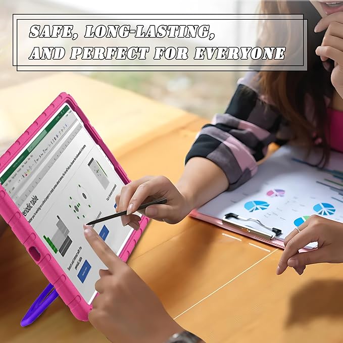 for iPad Pro 12.9 Case 3rd 4th 5th 6th Generation with Pencil Holder & 360° Rotating Handle Stand, New Cute Rugged Cover for iPad Pro 12.9 inch 2022/2021/2020/2018 - Rose Red