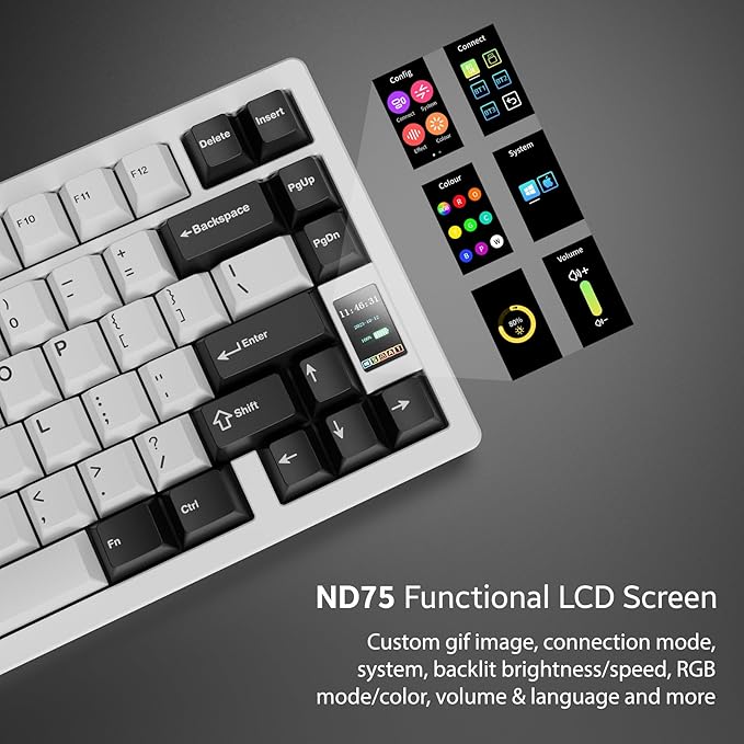 OOCTPK Chilkey ND75 Aluminum Keyboard 75% Percent Wireless Gaming Mechanical Keyboard with LCD Screen, Quick Assembly, BT/2.4G/USB-C, Hot Swappable Per-Key RGB Custom Key Board for Laptop Office PC