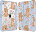 May Chen for iPad Pro 13 Inch Case M5 2025 / M4 2024, Built Pencil Holder & Clear Transparent Print Back Shell Slim Stand Shockproof Tablet Cover, Auto Wake/Sleep, Cute Teddy Bear