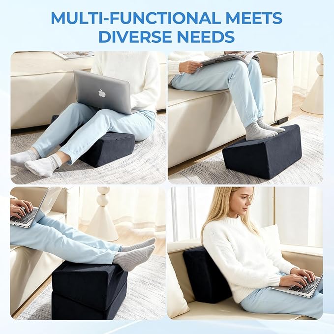 3-Level Adjustable Foot Rest for Under Desk at Work, Ergonomic High-Density Foam Footstool with Crystal Velvet Washable Cover for Office/Home/Game (Black, 17x11.2x17 Inch)