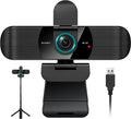 RUWBY UHD 4K Webcam with Built-in Dual Mics, Wide-Angle Lens, Privacy Cover, Tripod Stand, Autofocus Computer Camera, Plug and Play for Desktop PC or Laptop