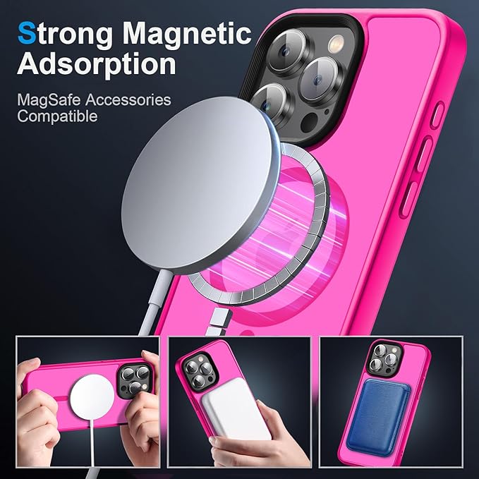 Strong Magnetic for iPhone 16 Pro Max case [10Ft Military-Grade Protection] Compatible with fit MagSafe Shockproof Slim Thin Cover case for iPhone 16 Pro Max 6.9 inch, Pink
