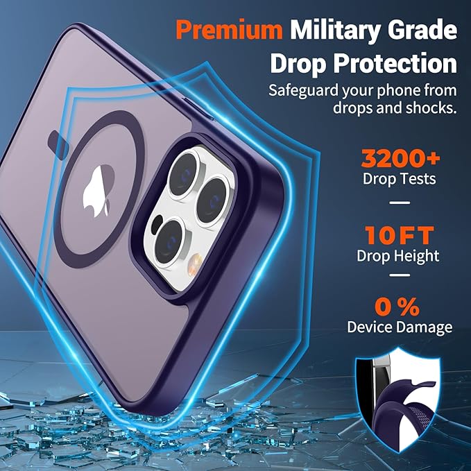 SUPFINE Magnetic for iPhone 12 Pro Max Case (Compatible with MagSafe) (Military Grade Drop Protection) Translucent Matte Shockproof with Anti-Fingerprint Phone Cover,Dark Purple
