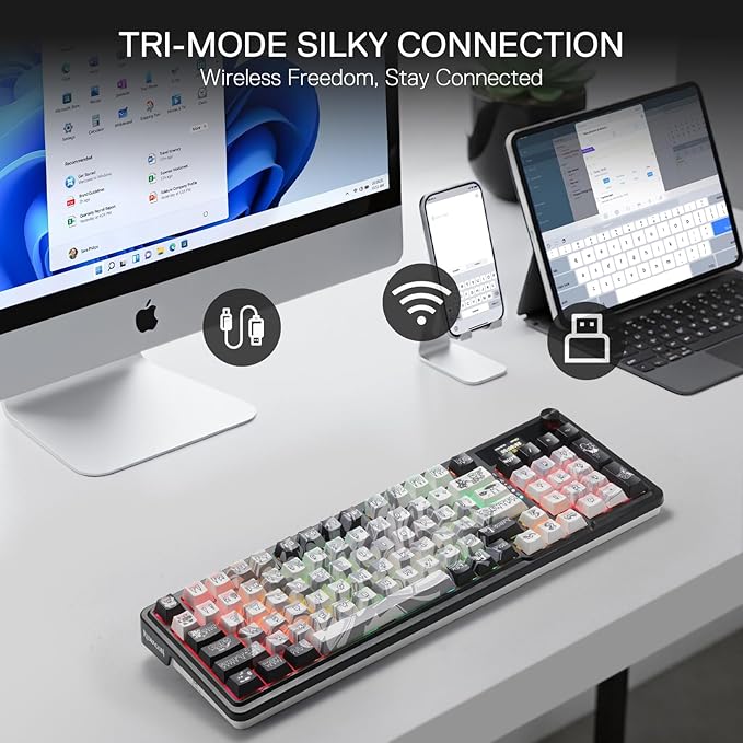 Redragon K719 PRO Wireless Gasket Gaming Keyboard w/Hype Screen & Knob, 95 Keys Mechanical Keyboard, Easy-Control 1.14’’ TFT Info Display, 5-Layer Noise Dampening, Street Graffiti Dye-Sub PBT Keycaps