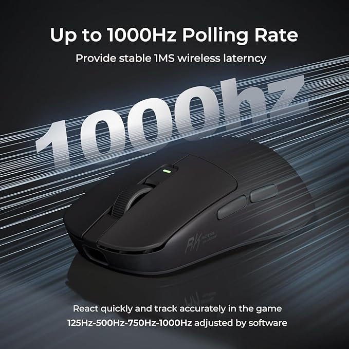 RK ROYAL KLUDGE RK M30 Wireless Gaming Mouse, 24000 DPI, 43g Ultra-Lightweight, PAW3311 Sensor, 2.4G/Bluetooth/USB-C Rechargeable Wireless Mouse with 5 Programmable Buttons for PC/Mac, Black Grey