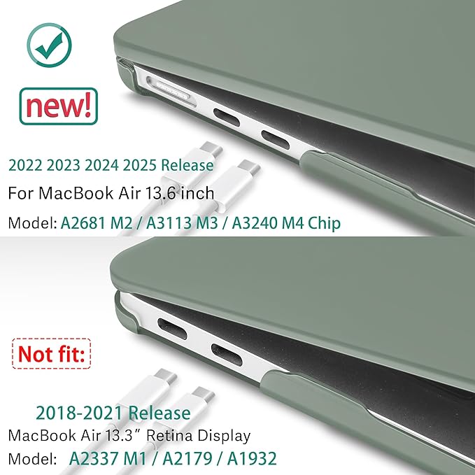 May Chen Case for MacBook Air 13/13.6-inch (M5/M4/M3/M2, 2022-2026 Models A3449 A3240 A3113 A2681), Lightweight | Closes Seamlessly | Ideal for Work Hard Shell Case, Midnight Green