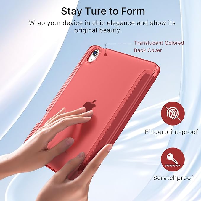 MoKo for iPad Air 11 inch Case (M4/M3/M2) 2026/2025/2024, iPad Air 5th/4th Gen 10.9 inch Case 2022/2020 with Pencil Holder, Slim Light Trifold Cover with Hard PC Translucent Back Shell, Wine Red