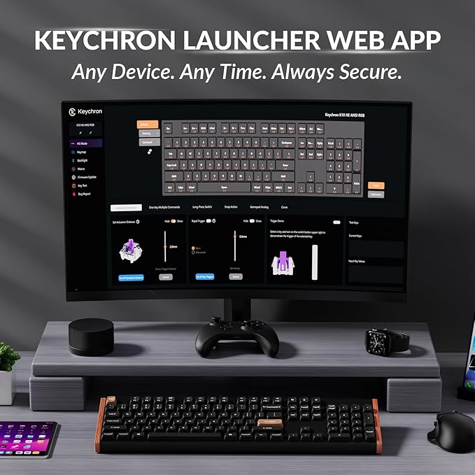 Keychron K10 HE QMK Wireless Gaming Custom Mechanical Keyboard, 2.4 GHz/Bluetooth/Wired Full-Size Hot-Swappable Programmable RGB Backlit Gateron Magnetic Switches for Mac Windows, Wood Frame-Black