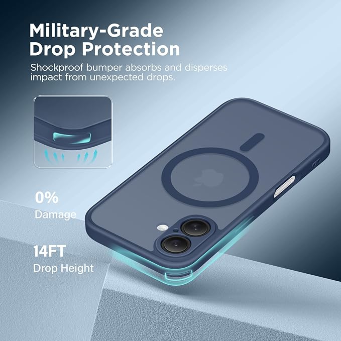 CAPRARO Magnetic Compatible with iPhone 16 Case, Upgraded [Full Camera Protection] [Compatible with MagSafe] Protective Translucent Matte Women Girl Phone Case Cover, Navy Blue