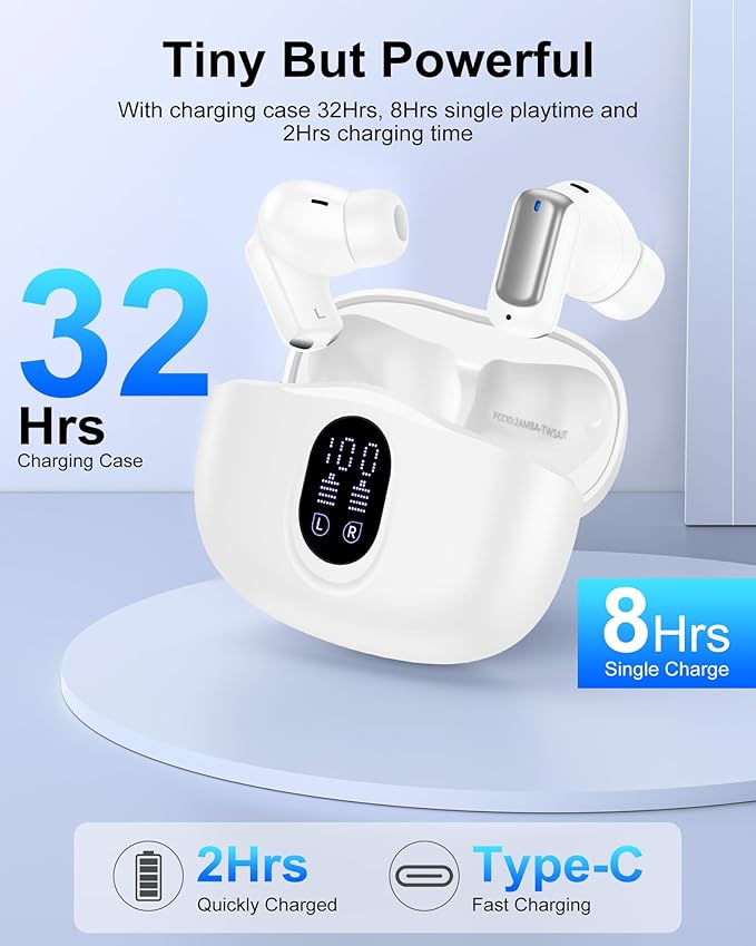 Bluetooth Earbuds for iPhone 17 Pro Max 17e 17Pro Air 16e 16 15Plus 14 13 Mini Noise Cancelling Wireless Ear Buds in-Ear Headphones Ear Phones HiFi Stereo Wireless Earphones EarPods Air Pods for Sport