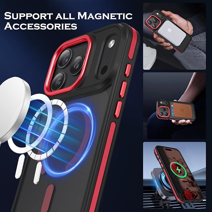 YINLAI Case for iPhone 17 Pro 6.3-Inch, iPhone 17 Pro Phone Case Magnetic [Compatible with Magsafe] Slim Translucent Matte Men Women Girls Shockproof Protective Back Cover, Black/Red