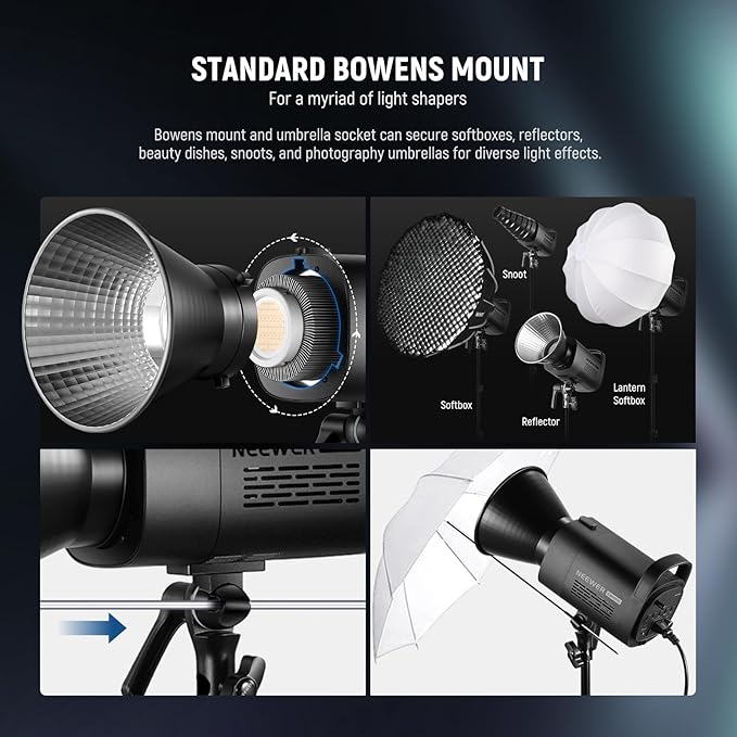 NEEWER CB100C 130w RGB LED Video Light, APP/2.4G Control 360° Full Color 2700K-6500K 27000lux/m COB Bowens Mount Silent Continuous Output Lighting TLCI/CRI97+ 17 Scenes for Video Recording Photography