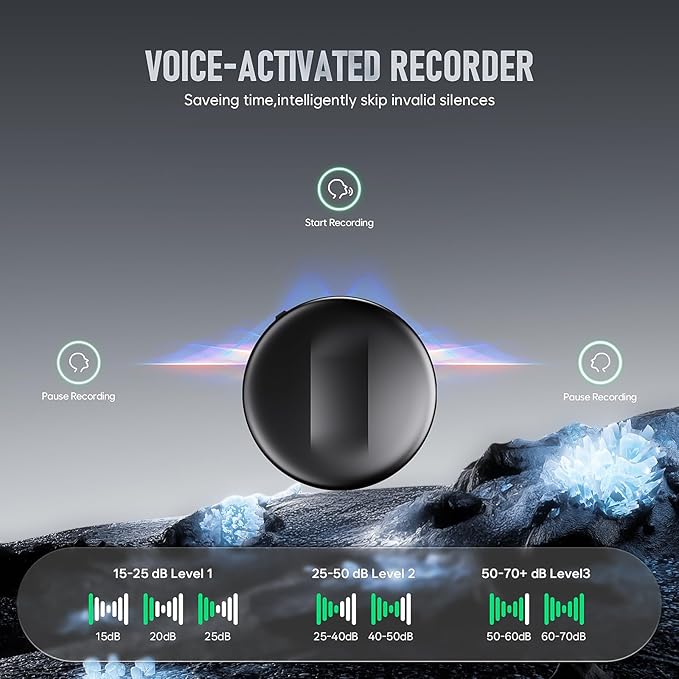 136GB Magnetic Voice Activated Recorder - (9800Hours) Portable Dictaphone Digital Voice Recorder with Playback for Lectures Meetings, Tap Recording Device with AI-Intelligent Triple Noise Reduction