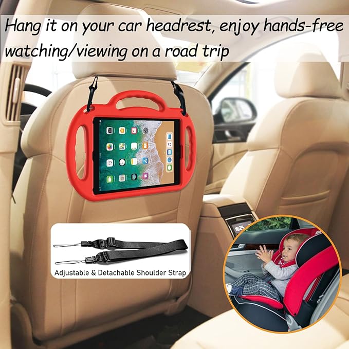 LTROP iPad 6th Generation Case, 9.7 iPad Case 2018, iPad 9.7-Inch Case - Light Weight Shock Proof Handle Stand Shoulder Strap Kids Case for 9.7 inch iPad 6th Gen/ 5th Gen/Air 2/ Air - Red