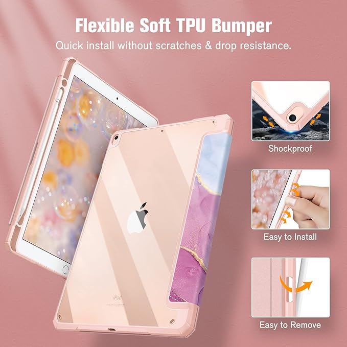 Fintie Hybrid Slim Case for iPad Air 3rd Generation 10.5" 2019 / iPad Pro 10.5 Inch 2017 - [Built-in Pencil Holder] Shockproof Cover with Clear Transparent Back Shell (Dreamy Marble)