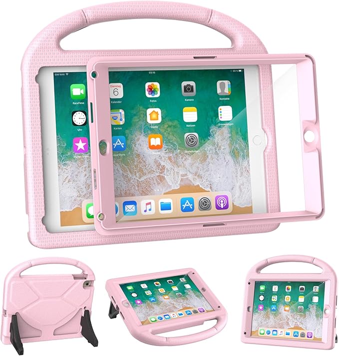 YIHE Shockproof Kids Case for iPad 6th/5th Generation (9.7 inch, 2018/2017), iPad Air 2/1 & Pro 9.7 | Durable Protective Cover with Built-in Screen Protector & Stable Stand, Light Pink