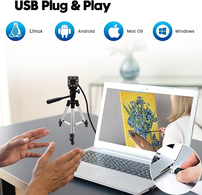 SVPRO 12MP USB Camera with Light, 4K 30fps/1080P 120fps High Speed Lightburn Camera, IMX577 Low Light USB External Computer Webcam with Wide Angle for PC Laptop,Linux,Windows,Android,MacOS