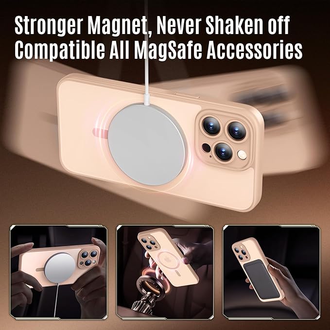 Symcele Designed for iPhone 15 Pro Case, Compatible with MagSafe, with Privacy Screen Protectors X2, [Camera Protection] [15FT Military Drop Protection] Shockpoof Phone Case, 6.1'', Light Brown