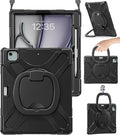 BRAECN for iPad Air 13 Inch Case M4 2026/M3 2025/M2 2024, Rugged iPad Pro 12.9 Inch 6th/5th/4th/3rd Gen Cover with Kickstand, Swivel Handle Grip, Shoulder Strap, Apple Pencil Charging Holder, Black