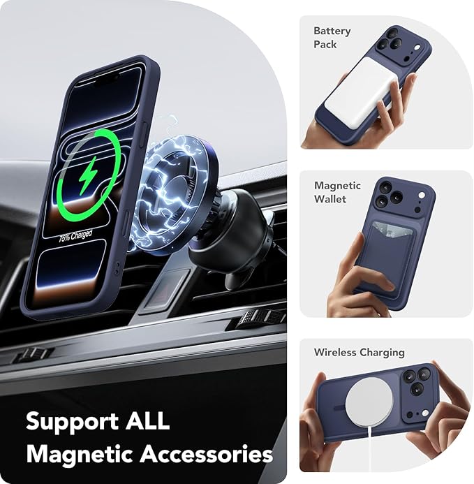 CAPRARO Magnetic for iPhone 17 Pro Max Case, Upgraded [Full Camera Protection] [Compatible with MagSafe] Protective Translucent Matte Women Girl Phone Case Cover, Deep Blue